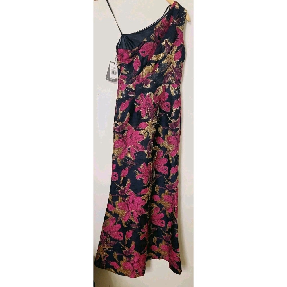 Adrianna Papell Womens Gown Long Dress Size 0 0P Petite Jacquard Metallic Floral - Picture 5 of 7